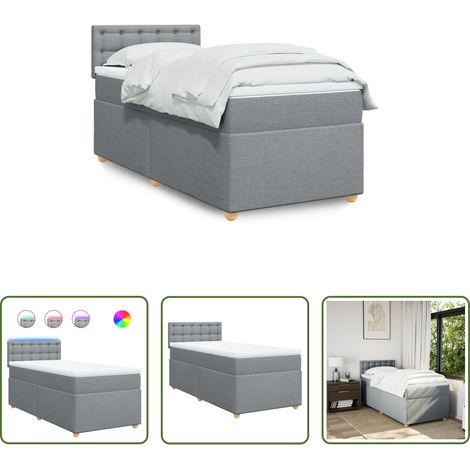 vidaXL Surmatelas - Sommier à lattes de lit et matelas Gris clair 90x190 cm Tissu (1/5)