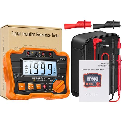 Mégohmmètre Numérique Rétroéclairé Lcd pour Mesurer la Résistance D'isolement Sortie de Tension 1v-750v, Boîtier Abs et Caoutchouc, pour Maintenance et Vérification Électrique (1/5)