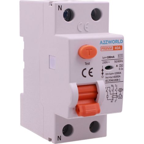 RCCB Interruttore Differenziale Puro Tipo A 1P+N 2M 6000A 100mA 0.1A AC 230V IP20 IEC61008-1 PR8NM, Corrente Disponibili 25A 40A 63A (40A) (1/3)