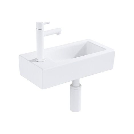 Fortifura Fuente Ensemble lave-mains - 36x18.5x9cm - 1 trou de robinet - solid surface - robinet de lave-mains blanc mat - blanc mat