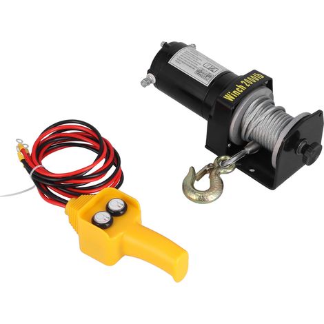 Treuil électrique 12V 2000LB, équipement de traction pour véhicule, moteur 1.2KW 1.6HP, avec télécommande filaire, treuillage robuste pour remorque et 4x4. (1/5)