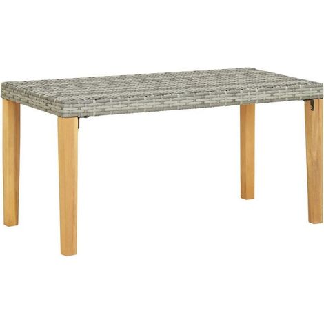 Banc de jardin résine tressée grise et pieds acacia Lakt 120cm (1/2)