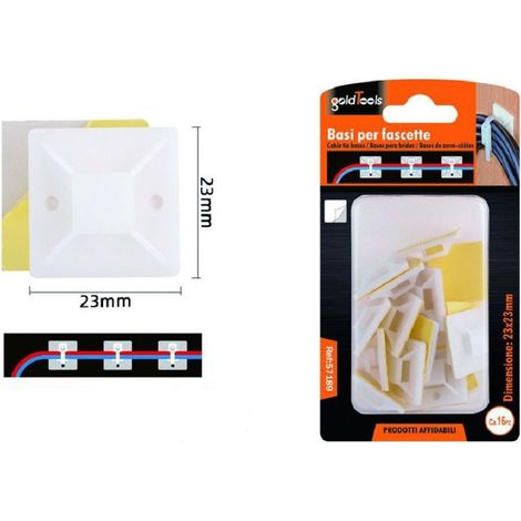 Kaela - Set 16 Pezzi Basi Per Fissaggio Passante Fascette Supporto Adesivo 23x23mm 57189 - (1/2)