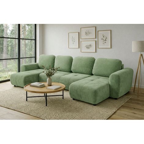 Wohnlandschaft mit Schlaffunktion BRUSK Sofa in Stoff Kronos Hellgrün (1/5)