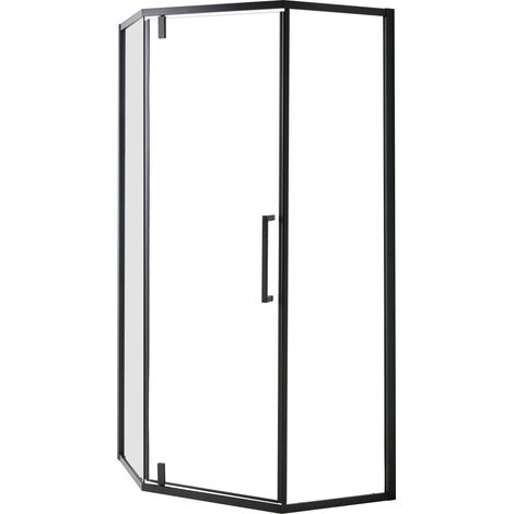 Paroi de Douche en Verre Trempé 90 x 90 x 190 cm avec Porte Battante Transparente Noire Tocantins