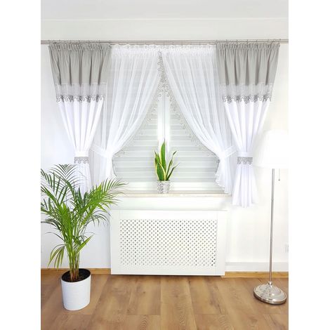 Rideaux avec voilages, ensemble décoratif - gris clair (1/5)
