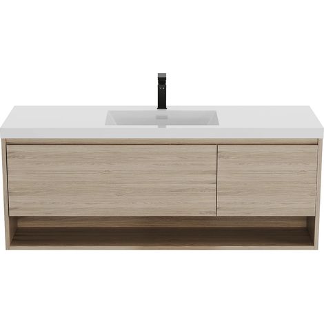 Mobile per bagno sospeso lavabo singolo 150 cm Naturale chiaro con rubinetto - PUJUKA (1/5)
