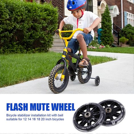 Roues stabilisatrices de vélo avec sonnette intégrée et stabilisateur silencieux pour vélos de 12, 14, 16, 18 et 20 pouces. (1/5)