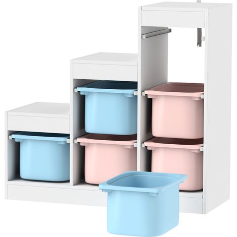 Meuble de Rangement pour Jouets 3 Niveaux 3-8 Ans Bleu Clair Rose, rangement pratique, déco intérieure (1/5)
