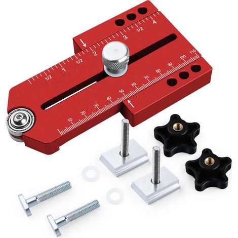 Gabarit de coupe mince allongé en alliage d'aluminium, gabarit de guidage métrique et impérial pour scie circulaire, défonceuse, scie à ruban, rails en T pour onglets, rouge (1/5)