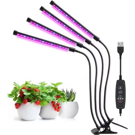 Lampe horticole LED - 4 tubes - Lumière du soleil simulée pour plantes grasses et pelouses, avec minuterie et pince, lampe multifonction-AquaForge
