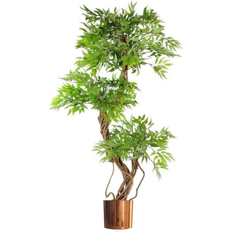 140cm Leaf Realistic Artificial Japanese Fruticosa Ficus Tree, Green Copper