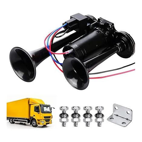 Klaxon 12 V 600 dB - Double tube - Avec compresseur - Kit de klaxon - Pour véhicules 12 V - Voiture, train, bateau, van (1/5)
