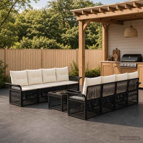 vidaXL Set Divano da Giardino 9 pz Nero polyrattan (1/5)