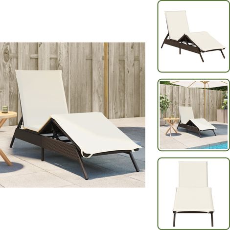 Chaise longue avec coussin marron résine tressée - Chaise Longue - Chaises Longues - Lit De Bronzage - Chaise Longue De Jardin