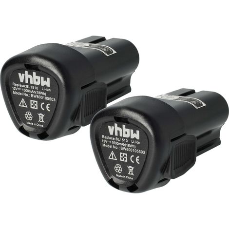 vhbw 2x Akku Ersatz für Black & Decker BL1110, BL1310, BL1510, LB12, LBX12, LBXR12 für Werkzeug (1500 mAh, Li-Ion, 12 V)