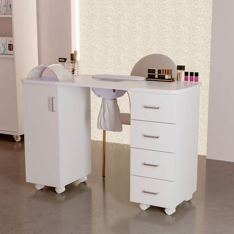 White Manicure Table with Dust Collector and Wrist Cushion (1/5)