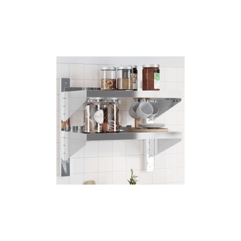 Étagère murale à 2 niveaux 50x30x60 argenté acier inoxydable (1/5)