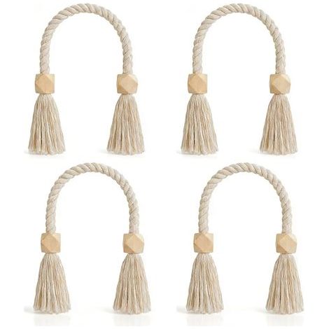 Set mit 4 magnetischen Gardinenhaltern, Holzperlen und Baumwollseil, dekorativ für alle Gardinen. (1/5)