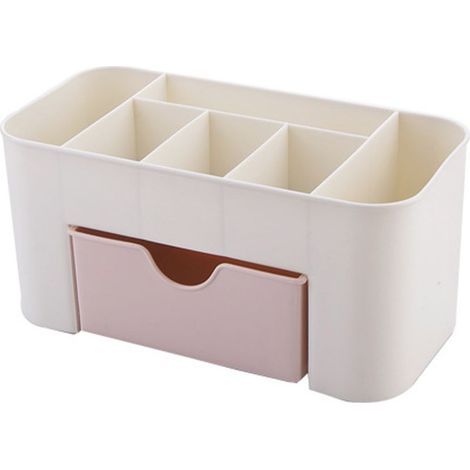 Organisateur de Maquillage 6 Compartiments avec Tiroir Rose - Rangement Cosmétique Multifonctionnel en PP (1/5)