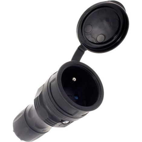 Prise 2P+Z - 16 A - IP54 - Noir - Connexion À Vis - Thermoplastique - Résistante Aux Chocs - 1 Pièce