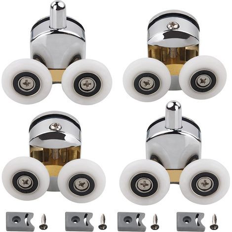 Roulette Porte Coulissante Douche 4 Pièces Diamètre 23mm Roulettes de Porte de Douche (2 en Haut et 2 en Bas),Roulettes de Porte de Douche Réglables Convient pour épaisseur de verre 4-6mm (1/5)