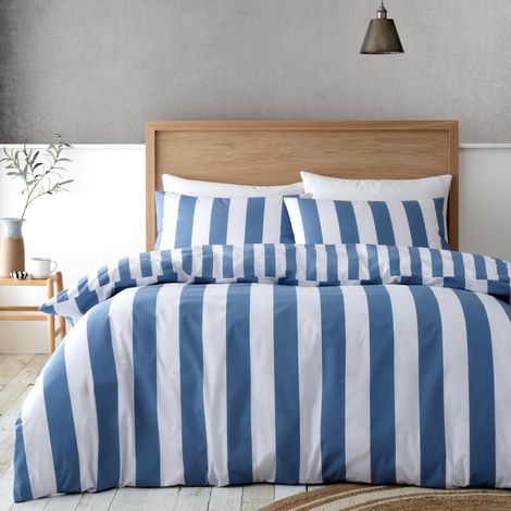 Housse de Couette Simple réversible à Rayures avec taie d'oreiller Bleu (1/5)