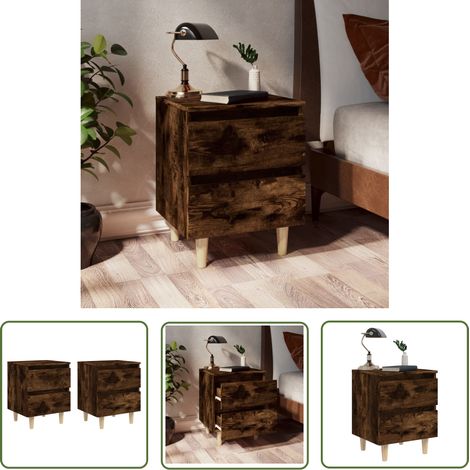 The Living Store Tables de chevet et pieds en bois 2 pcs Chêne fumé 40x35x50 cm - Table De Chevet - Meuble De Chambre - Table De Nuit - Commode - Mobilier Scandinave (1/5)