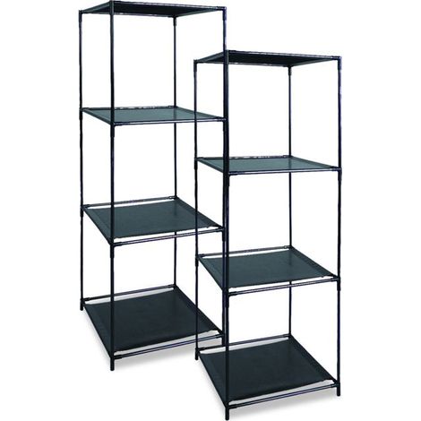 Étagère - JUANIO - Lot 2 étagères carrées 4 tablettes - Structure métal - Noir (1/2)