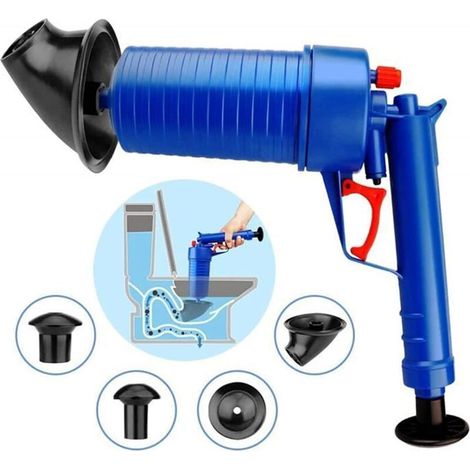 Druckluft-Abflussreiniger – Universalpumpe für Toiletten, Waschbecken und Spülbecken mit 4 unterschiedlich großen Saugnäpfen und Sicherheitsventil (Blau)