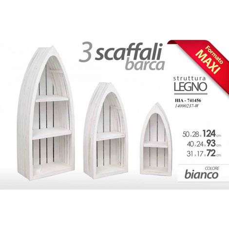 Scaffale bianco barca set pz 3 arredo casa bar pub