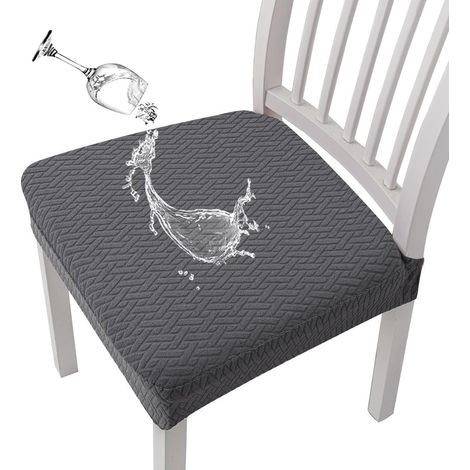 Stuhlhussen Jacquard wasserdicht für Esszimmer, 6er-Set, Grau (1/5)