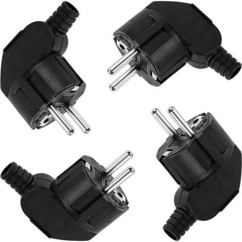 250 V, 16 A Stecker, 4 Stück, abgewinkelt, geerdet, mit Steckerschutz, schwarz (1/5)