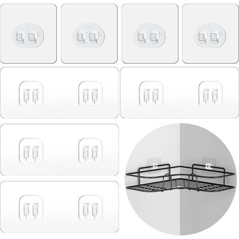 Juego de 8 ganchos adhesivos, de plástico transparente, resistentes al agua, para baño y cocina. (1/5)