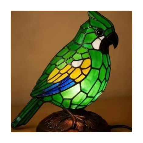 Neue dekorative Kardinallampe aus Kunstharz mit rotem Vogelmotiv - Kunstharzornament - Grüner Vogel