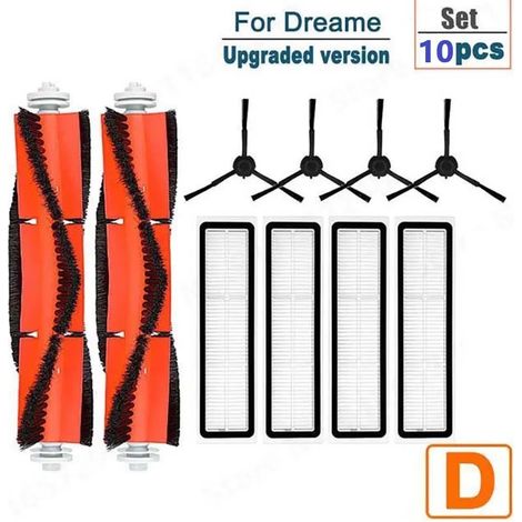 (10 pièces noires) Convient aux aspirateurs robots Dreame D9 Bot et L10 Pro : pièces de rechange, brosse principale latérale, filtre et chiffon de nettoyage. Kit d'accessoires pour la maison. (1/4)