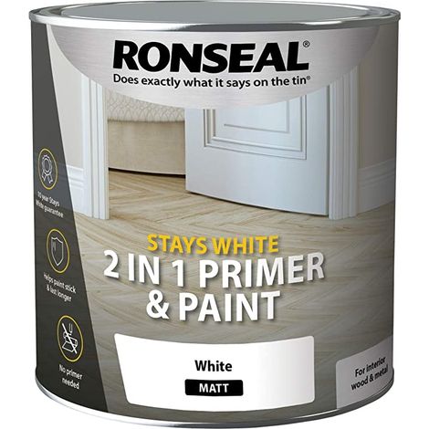 Ronseal Stays White 2 in 1 Primer and Paint - White - Matt - 750ml