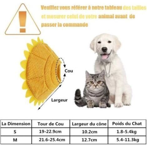 Collier anti-morsure réglable pour chiens et chats, collier de récupération confortable en forme de cône avec un adorable motif de tournesol jaune (S)