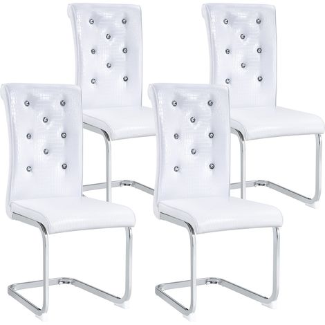 Lot de 4 chaises à manger rétro effet alligator, détails cristal sur faux cuir. Pieds métalliques galvanisés (1/5)