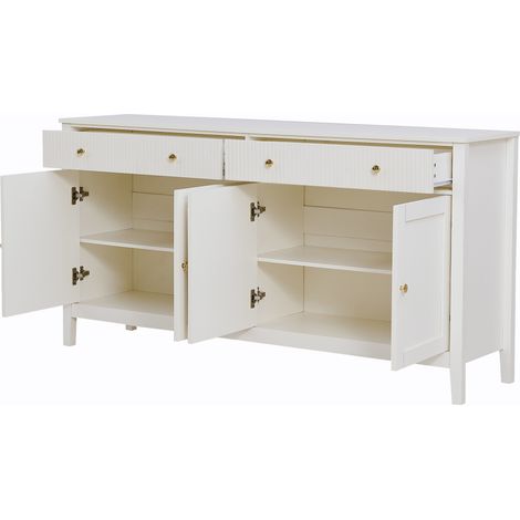 Credenza bianca con 2 cassetti e 4 ante in MDF, 160 x 40 x 82 cm, con maniglie dorate (1/5)