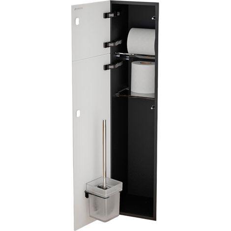 BERNSTEIN - Módulo nicho WC empotrado acero inoxidable cristal blanco mate 18x16x76cm (LxPxA) escobillero + 2 estantes abatibles a la izquierda - RIA Bisagras de puerta a la izquierda