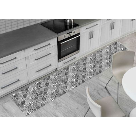 Tappeto Passatoia Cucina Antiscivolo Sottolavello Digitale Dis. Maiolica Grigio, misura50x280coloreGrigio (1/4)