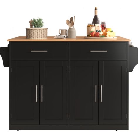 Chariot de service pliant avec plateau extensible, 120 x 46/70 x 91,5 cm, noir et bois clair, roulettes et pieds en bois amovibles  CHICFURN (1/5)