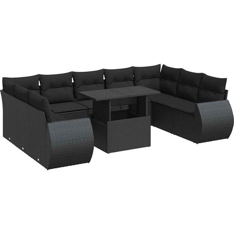 Maison Exclusive - 10-tlg. Garten-Sofagarnitur mit Kissen Schwarz