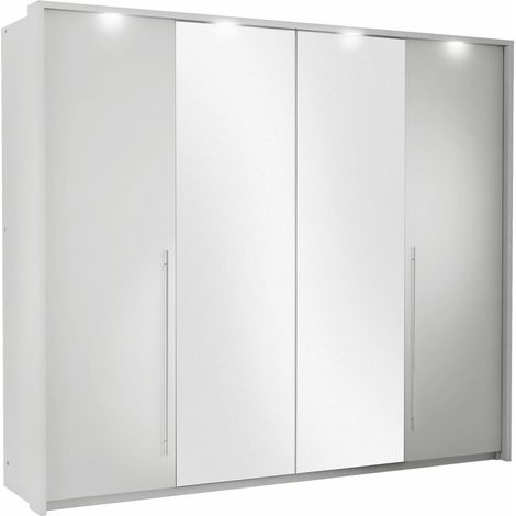 Armoire Honolulu 121, Blanc, 217x251x65cm, Portes d'armoire: Pliage, Nombre d'étagères: 10, LED: Disponible