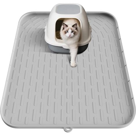 Tapis Litière Chat 86 × 56cm Silicone, Rainuré et à Bordure Surélevée (1/5)