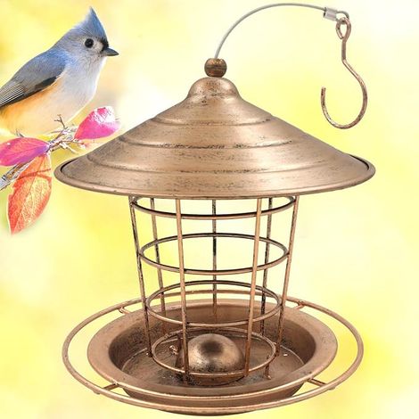 Mangeoire à oiseaux en métal à suspendre pour boules de graisse et granulés de suif - Mangeoire à oiseaux en fer pour nourrir le jardin, les oiseaux sauvages, mésange, moineau (1/5)