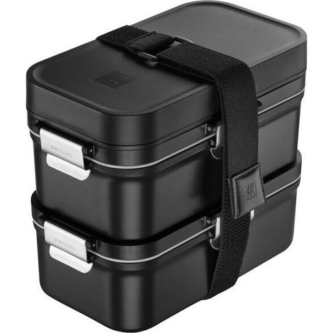 Zwilling 1030913 Fresh and Save Lunch Box sottovacuum con tecnologia di vuoto lavabile in lavastoviglie include posate e contenitori per salse colore Nero