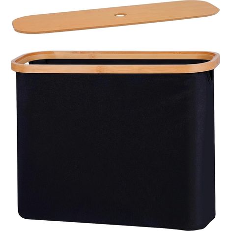 Panier à papier toilette avec couvercle, en tissu Oxford noir bois, (1/5)