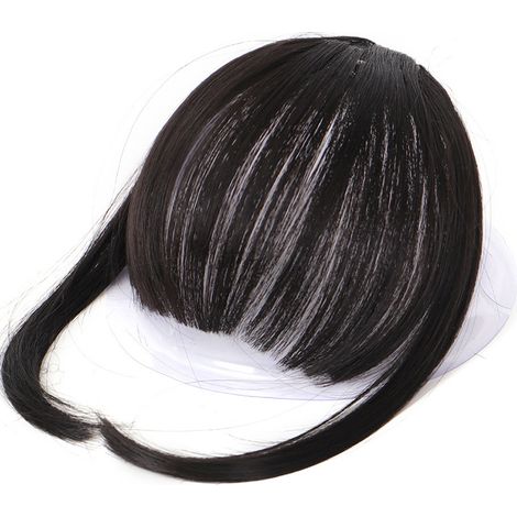 Frange pour femme avec pince à cheveux, extensions de cheveux en fibre haute température, frange avec mèches sur les tempes, noir (1/5)